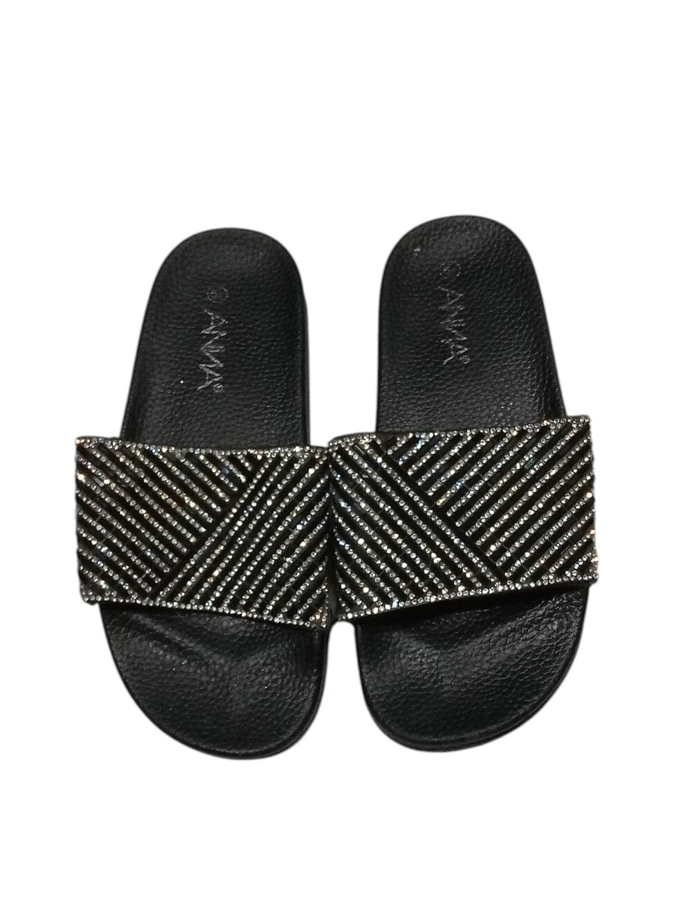 Aviva Black Rhinestone Bling Slides